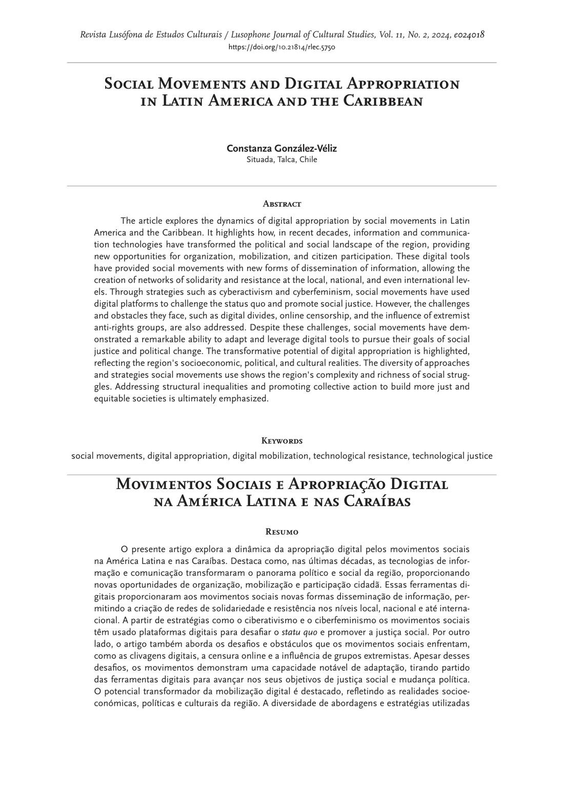 Primera página de Social Movements and Digital Appropriation