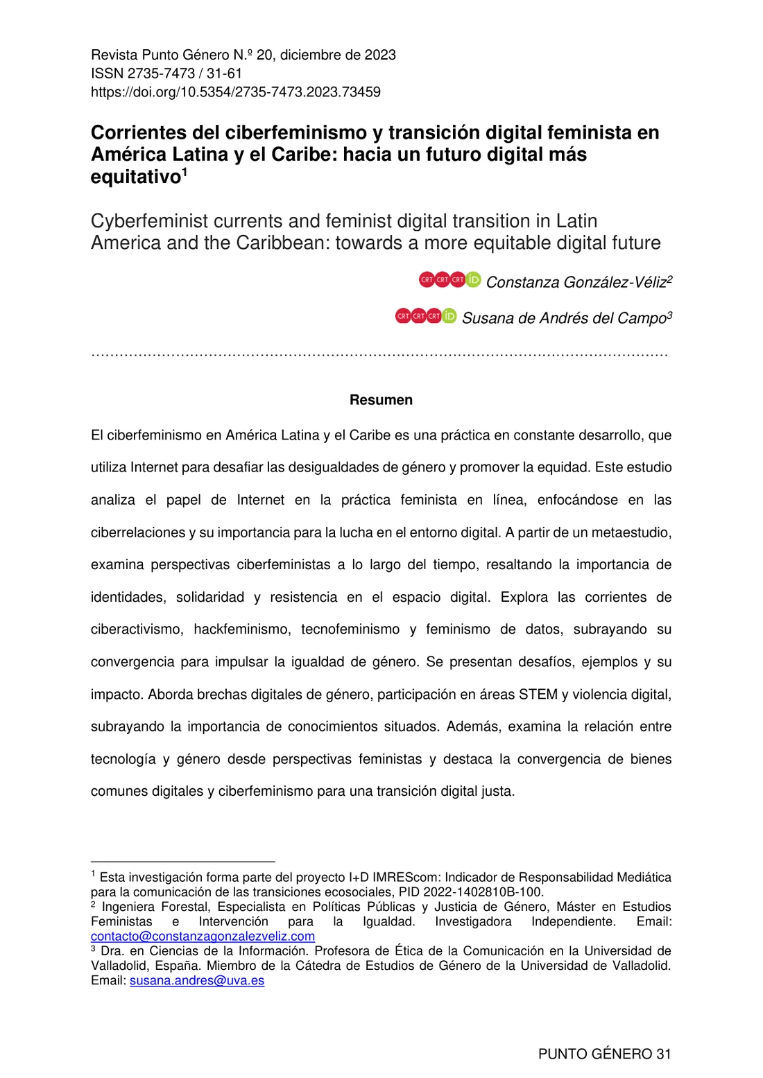 Primera página de Corrientes del ciberfeminismo y transición digital feminista