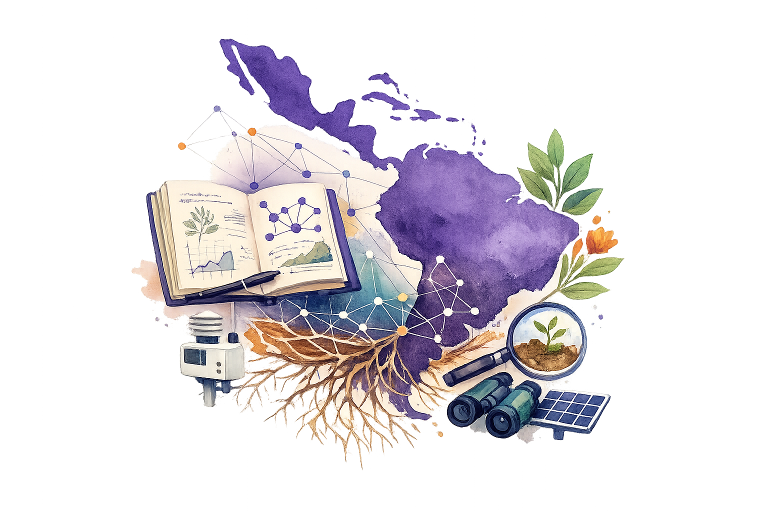 Ilustración de conexiones entre ciencia, tecnología y territorio en América Latina y el Caribe